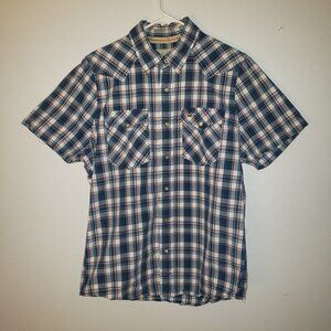 Hollister Shirt Adult XL BluePlaid Short Sleeve Snaps Two Pockets Mens